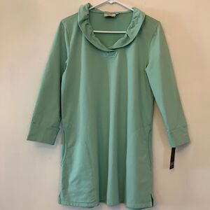 INAE collection pale green tunic. Front pockets, round collar. Length 30” Size S